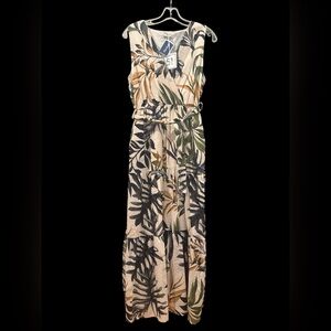 Civico 51 Tropical Leaf Print Black Sage Green Maxi Dress